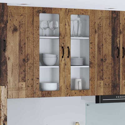 vidaXL - Wandglas - Kasten - LUCCA - Oud - hout - 80 - x - 31 - x - 100 - cm - Bewerkt - hout