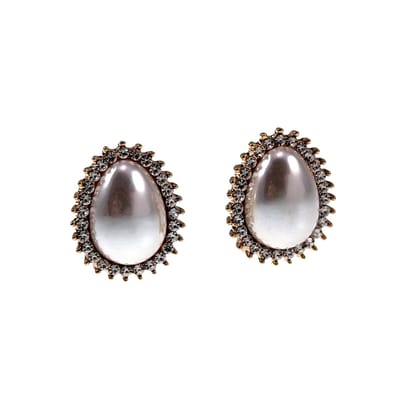 Ovale Clip-on Oorbellen Dames - Rosé Gold Plating - Oorclips met Parel en Zirkonia's - Geen Gaatjes