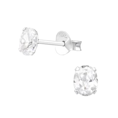 Aramat Jewels | Oorbellen | Zilveren Kristallen Oorbellen ovaal | 5x4mm / Transparant | | | Zilver | Kinderen, Volwassenen | Verkleurd niet