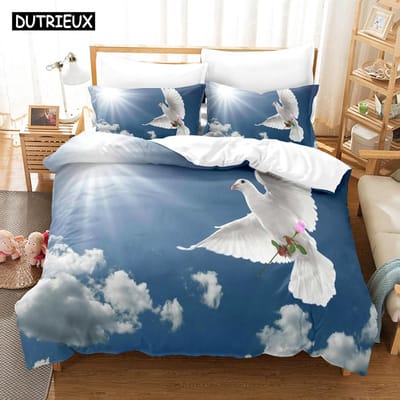3D Geprint Dier Duif Beddengoed Set Donzen Dekbedovertrek Met Kussensloop Dubbel Eenpersoons King EU single(135x200cm)
