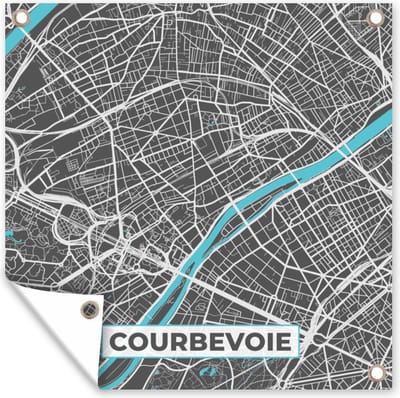 Tuin poster Kaart – Stadskaart – Frankrijk - Courbevoie - Plattegrond - 200x200 cm - Tuindoek