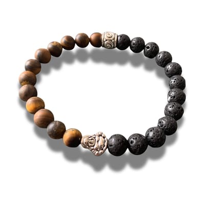 Armband - natuursteen - Lava - matte tijgeroog - tigereye - Buddha teken - Boeddha - 8 mm 20 cm
