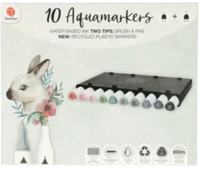 Decotime Aquamarkers met decotray - inkt op waterbasis - smalle / dikke punt - stapelbare bewaardoos - Twinmarkers - Waterstiften - Professioneel - Kleurstiften - Waterverf - Stiften