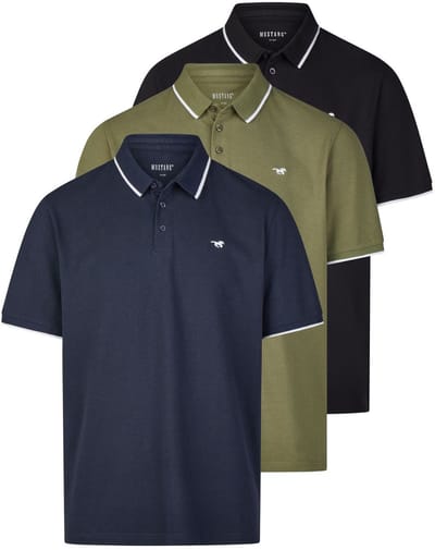 Mustang Heren Polo Pablo 3 Pack regular fit Veelkleurig L Volwassenen - gemaakt van 100% katoen