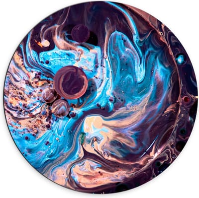 Dibond Wandcirkel - Paars/Blauwe Verfvlekken - 70x70cm Foto op Aluminium Wandcirkel (met ophangsysteem)
