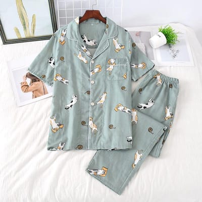 Pyjama's Zomer Dunne Korte Mouw Broek Pyjama 100% Katoen Eenvoudig Huispak Dames Nachtkleding L gray
