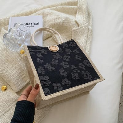 Lineaire Handige Bento Tas voor Dames Nieuwe Casual Uitje Moeder Tas Japanse Linnen Student Handige Lunchbox Tas gray