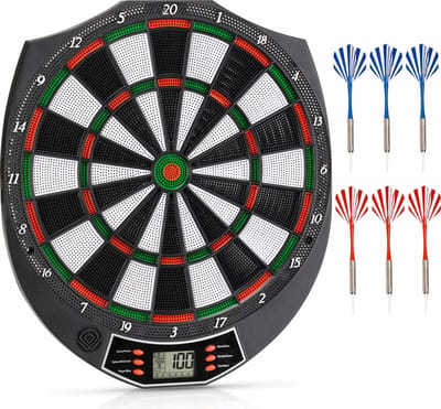 Outtec® Elektronisch Dartbord, Dartmachine, Dartboard met LED-Scherm - 18 Spellen, 159 Variaties, voor 1-8 Spelers, incl. 6 Dartpijlen en 6 Tips - DB1200