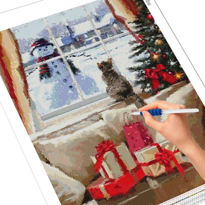 Volledige vierkante diamant borduurwerk kat 5D DIY kerst diamant schilderij dier kruissteek sneeuwpop Home decor cadeau Full Square 20X30CM