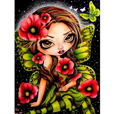 Peinture de diamant 5d de fille, Kit complet de broderie de diamant de dessin animé, image en strass, décoration de la maison 20X30CM red