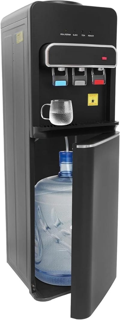 Vloerstaande Waterdispenser - Flessenwaterkoeler - Direct Drinkwater - Drie Uitgangen - 5 Gallon Flessen - Zwart
