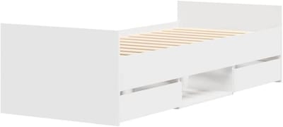 Bedframe met opbergruimte - Houten bedombouw - Slaapkamer organiseren - Functioneel hoofdeinde - 100x200 cm - Wit