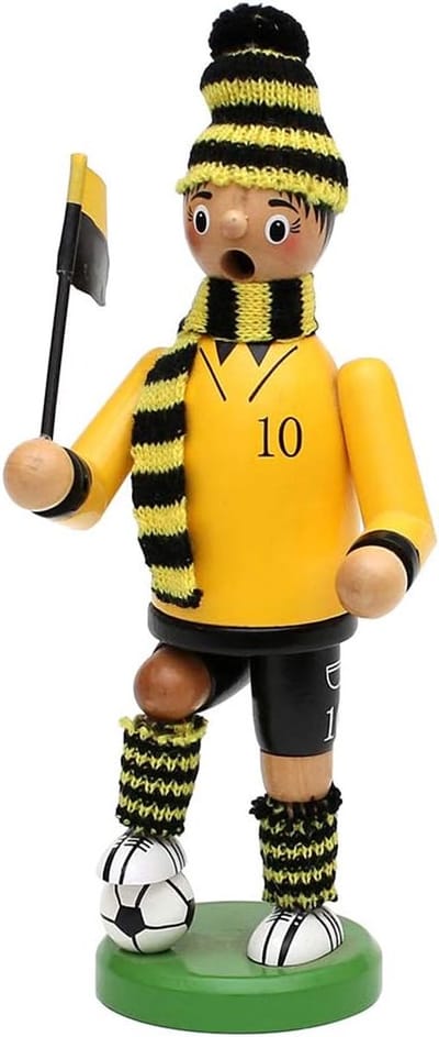 Rookman Voetballer - Geurfiguur Kerst - Adventsdecoratie - Handgemaakt Detail - 20 cm Hoog - Zwart Geel