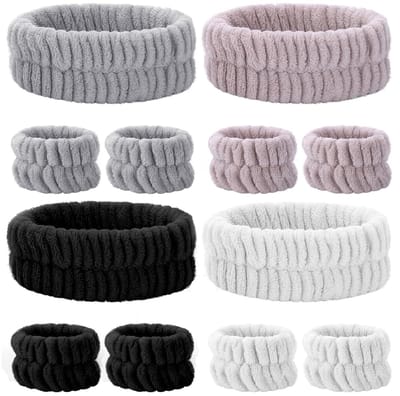 Daity Een set van 12 haarbanden voor gezichtsreiniging - een make-up haarband en polsbandjes - geschikt voor huidverzorging - make-up en badproducten voor vrouwen en meisjes (meerdere kleuren).