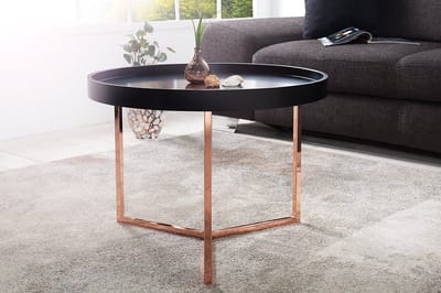 Extravagante salontafel  60 cm mat zwart koper rond incl. Dienblad