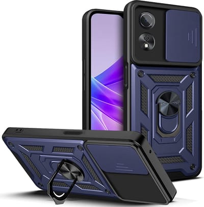 Geschikt voor Oppo A58 / A78 5G - Kickstand Ring - Hoesje met Camera Slider - Donkerblauw