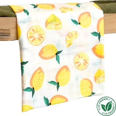 Triplepack 3x BoefieBoef Citroen Geel Grote XL Hydrofiele Doek Baby - Duurzaam Eco Bamboe | Swaddle, Inbakerdoek, Hydrofiele Luier & Babydeken - Wit
