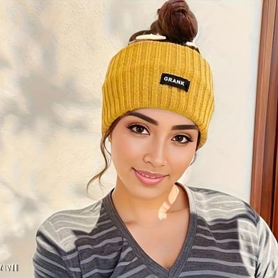 Dames Brede Hoofdband Effen Kleur Gebreid Warme Hoofdband Meisjes Punk Elastische Hoofddeksels Sport Haarbanden Accessoires geel