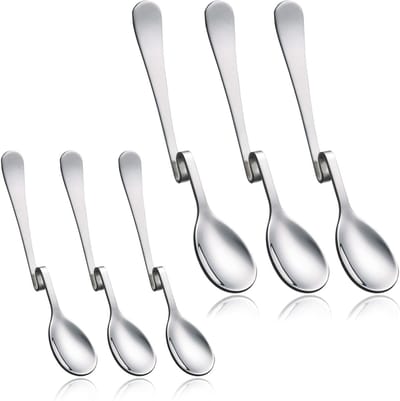 Set van 6 roestvrijstalen lepel met gebogen handvatten, ideaal voor latte macchiato, koffie en honing