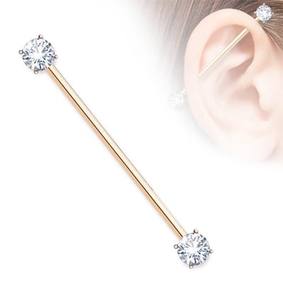 Industrial piercing gemmed balletje wit - rose goud - LMPiercings