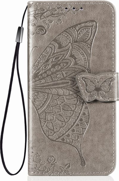 Hoesje geschikt voor iPhone 13 Pro Max - Bookcase - Pasjeshouder - Portemonnee - Vlinderpatroon - Kunstleer - Grijs