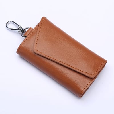 Praktische sleutelhanger en sleuteltasje | Stevige sleutelhouder voor dagelijks huishoudelijk gebruik | Compact opbergaccessoire-sleutelhanger-Bruin
