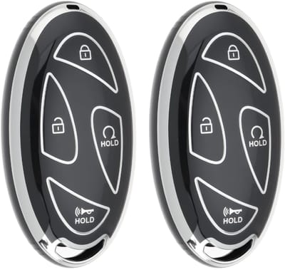 Dailygoods- Sleutelcover Antidiefstal - 7-Button Hoesje - Geschikt voor Hyundai Ioniq/Kona/Tucson - Zwart/Zilver - Schokbestendig en Duurzaam - Autosleutelhoes