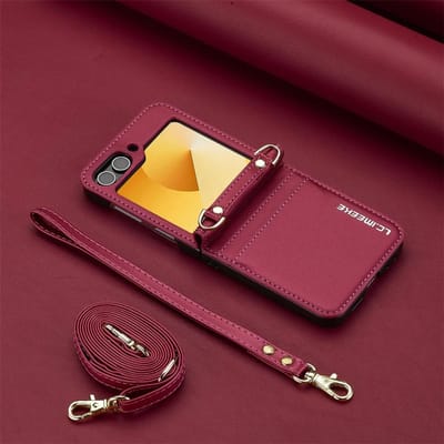 Crossbody Portemonnee Hoes Voor Samsung Galaxy Z Flip 6 5 4 3 Flip6 Flip5 Flip4 Flip3 5G Kaarthouder Handriem Lanyard Lederen Hoes For Samsung Galaxy Z Flip6