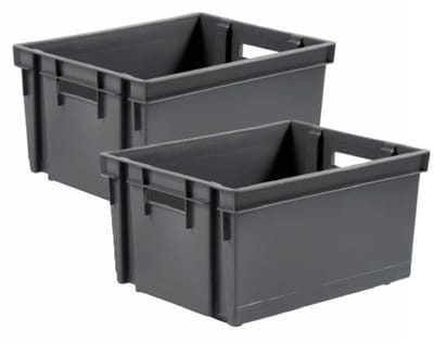 EDA Opbergkrat stapelbaar - 2x - kunststof - 10 Liter - L32 x B26 x H18 cm - grijs - opbergbak - opbergen