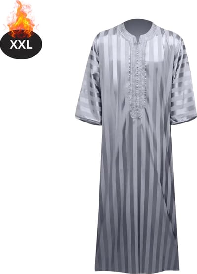 Nivard Islamitische Kleding - Djellaba Heren - Moslim Kleding - Arabisch Mannen Kaftan - Alhamdulillah - Grijs/Wit XXL