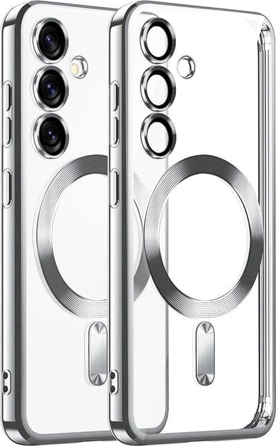 Hoesje geschikt voor Samsung Galaxy S25 - Techsuit Luxury Crystal Back Cover - Geschikt voor MagSafe - Transparant/Zilver