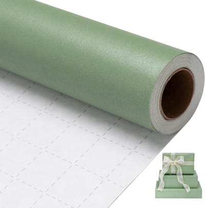 SnelShoppen - Luxe Saliegroen Inpakpapier Rol met Parelglans en Snijlijnen, Effen Cadeaupapier voor Verjaardag, Bruiloft, Feestdagen, Babyshower, 43 c