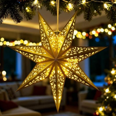 Gouden 3D Kerstster van 45 cm met Verlichting voor Hangdecoratie, Perfecte Kerstversiering voor Binnen