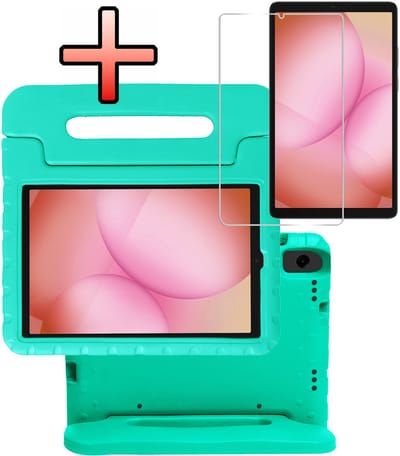 Hoes - Geschikt voor Samsung Galaxy Tab A11 - Met Screenprotector - Kinderhoes Shockproof Bumper - Kidsproof Case - Tablet Hoesje - Kinder Cover - Turquoise
