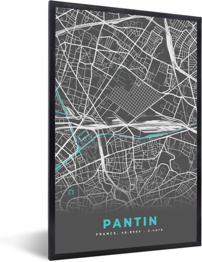 Fotolijst incl. Poster - Pantin - Frankrijk - Plattegrond - Stadskaart - Kaart - 40x60 cm - Posterlijst