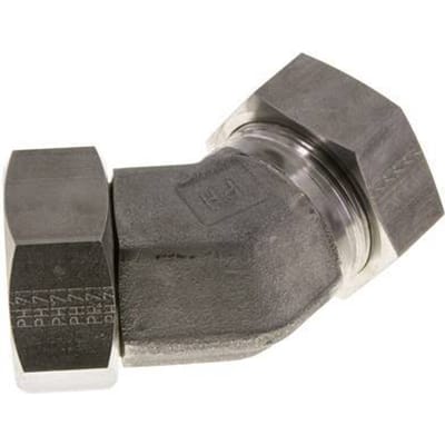 42L RVS 45gr L-stuk Snijringkoppeling Draaidoorvoer 160bar FKM O-ring en Afdichtconus Verstelbaar ISO 8434-1