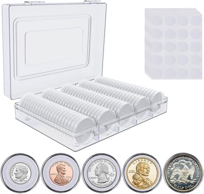 JeiibrZui Muntenboxen - Munten Verzamelen - Vrij Van Krassen En Schuiven Met EVA-Schuimrubber In 5 Maten 17-30 Mm - 100 - Voor Verzamelaars + Transparant