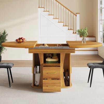 DESMIU Uitschuifbare Eettafel - Slimme Opbergruimte En Uitklapbaar Blad - Voor Woonkamer, Hal En Werkkamer - Walnoot - 118 Tot 158 Cm Voor Kleine Ruimtes