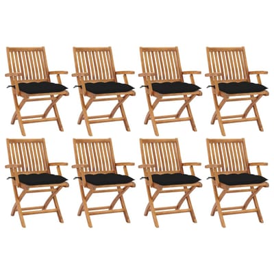 vidaXL - Opklapbare - stoelen - met - kussens, - 8 - stuks, - massief - teakhout