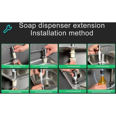 Distributeur de Savon pour Évier Acier Inoxydable Brossé Distributeur de Savon pour Évier avec Tube d'Extension en Silicone pour Cuisine Type 2 gray