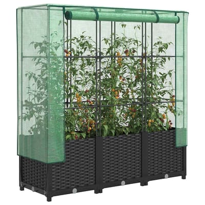 vidaXL - Plantenbak - verhoogd - met - kashoes - 120x40x138 - cm - rattanlook