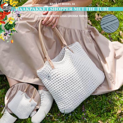 Haakpakket tas met The Tube garen model 4 van Lana Grossa Bags 01 - grijsblauw