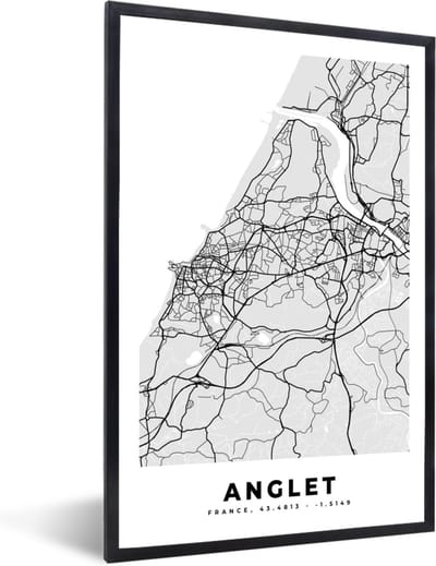 Fotolijst incl. Poster - Stadskaart – Frankrijk – Kaart – Anglet – Plattegrond - 40x60 cm - Posterlijst