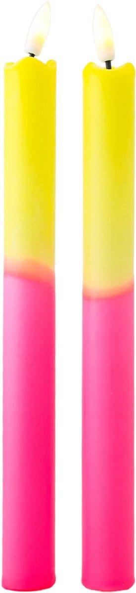 LED Dinerkaarsen Neon Roze Neon Geel met Kleurverloop Gedipt - Set van 2 - Incl. Batterij - Aifcandles