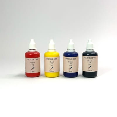 MGM Trading® - Hands on art - Candle dye - Kleurstof voor kaarsvet set - 4x 50 ml - 4 flessen - Hoog Geconcentreerd - Zwart - Rood - Geel - Blauw - Primaire kleuren
