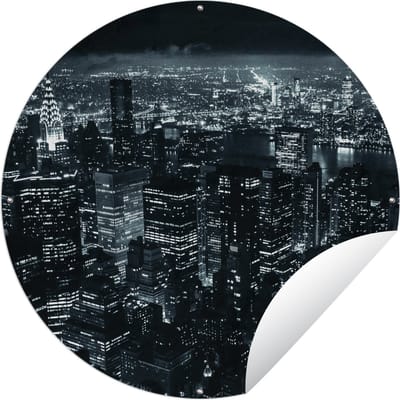 Tuincirkel Skyline - New York - Nacht - 60x60 cm - Ronde Tuinposter - Buiten