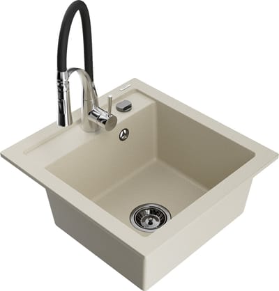 Mexen Vito gootsteen van graniet 1-kamer met keukenmengkraan Aster, beige - 6503-69-73450-07-B