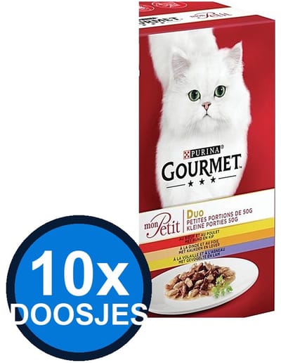10x Gourmet - Mon Petit Duo Vlees 6x50g - Kattenvoer Natvoer - 300g
