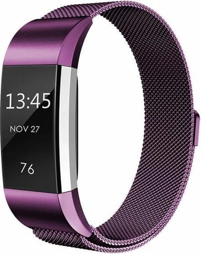 By Qubix - Compatible Fitbit bandje - Geschikt voor fitbit Charge 2 milanese bandje - Maat: Large - Paars - Horlogeband - smartwatchbandje