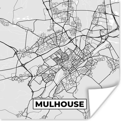 Poster Plattegrond - Kaart - Stadskaart - Frankrijk - Mulhouse - 100x100 cm XXL